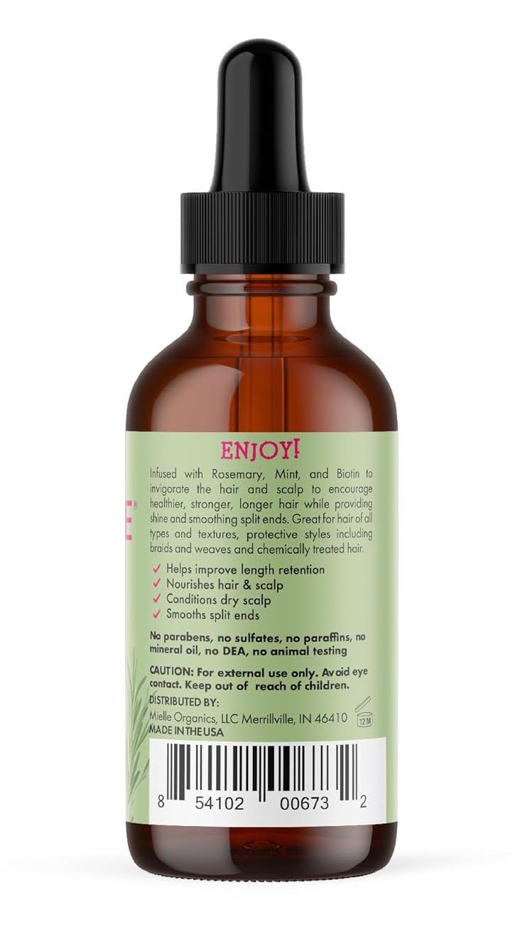 Rosemary & Mint Hair Oil, Split Ends & Dry Scalp Treatment - Made with Biotin & Essential Oils for Strengthening, Soothing, Moisturizing & Encouraging Longer, Healthier Hair (2 Fl Oz)