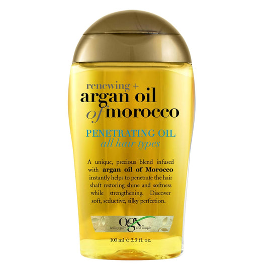 Renewing + Argan Oil of Morocco, Cold-Pressed Argan Oil for Hair Penetrating Treatment & Shine, Moisturizing & Strengthening Silky Oil for All Hair Types, Paraben & Sulfate Free, 3.3 Fl Oz